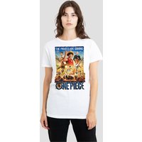 One Piece Women's (Netflix) Pirates Are Coming Poster T-Shirt, White | Size: XL