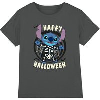 Disney Lilo & Stitch Happy Halloween Skeleton Kids T-Shirt, Charcoal in Grey | Size: 7-8 Years