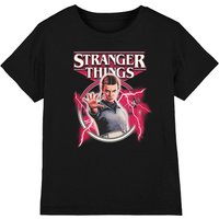 Stranger Things Eleven Lightning Poster Kids T-Shirt, Black | Size: 12-13 Years