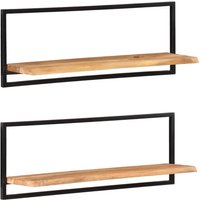 Berkfield Home Wall Shelves 2 pcs 100x24x35 cm Solid Wood Acacia & Steel in Brown | Size: 100 x 24 x 35 cm