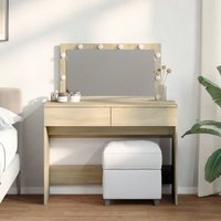 Berkfield Home Dressing Table with LED Sonoma Oak 100x40x120 cm in Brown | Size: 100 x 40 x 120 cm
