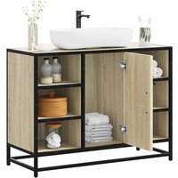 Berkfield Home Bathroom Sink Cabinet Sonoma Oak 80x33x60 cm Engineered Wood in Brown | Size: 80 x 33 x 60 cm