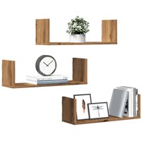 Berkfield Home Wall Shelves 3 pcs Artisian Oak 58x18x18 cm Engineered Wood in Brown | Size: 58 x 18 x 18 cm