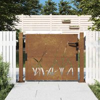 Berkfield Home Garden Gate 105x80 cm Corten Steel Grass Design in Brown