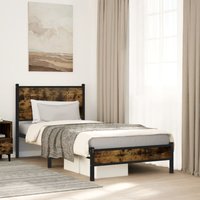 Berkfield Home Metal Bed Frame without Mattress Smoked Oak 75x190 cm Small Single in Brown