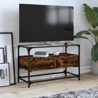 TV Cabinet Glass Top Smoked Oak 80x35x51 cm Engineered Wood x 35 x 51 cm