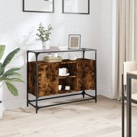 Sideboard Glass Top Smoked Oak 98x35x81 cm Engineered Wood x 35 x 81 cm