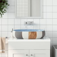 Berkfield Home Countertop Basin Multicolour Oval 59x40x14 cm Ceramic in Blue | Size: 59 x 40 x 14 cm