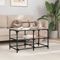 Berkfield Home Coffee Table with Transparent Glass Top 78.5x40x45 cm Steel in Grey
