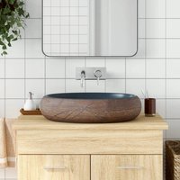Berkfield Home Countertop Basin Brown & Blue Oval 59x40x15 cm Ceramic | Size: 59 x 40 x 15 cm