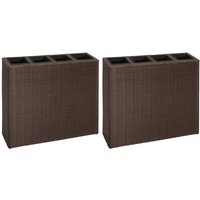 Berkfield Home Garden Raised Bed with 4 Pots 2 pcs Poly Rattan Brown(2x41085) in Brown