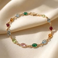 Harfi Women's Multicolour Gemstone Crystal Gold Plated Bracelet | Size: 7 inches