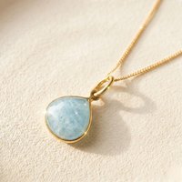 Harfi Women's 18ct Gold Vermeil Plated Aquamarine March Birthstone Necklace | Size: 18 inches