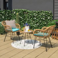 3 Pieces Patio Bistro Set Outdoor PE Rattan Tempered Glass Table Pack