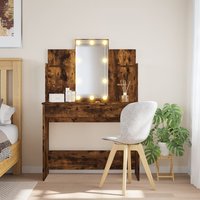 Berkfield Home Dressing Table with LED Lights Smoked Oak 96x40x142 cm in Brown | Size: 96 x 40 x 142 cm