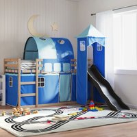 Berkfield Home Bunk Bed without Mattress with Slide & Curtains Blue 80x200 cm
