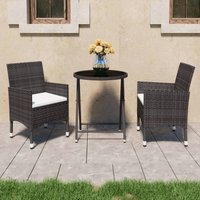 3 Piece Garden Bistro Set Poly Rattan & Tempered Glass