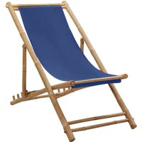 Berkfield Home Deck Chair Bamboo & Canvas Navy Blue