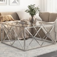 Berkfield Home Coffee Table Silver Stainless Steel & Tempered Glass