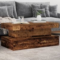 Berkfield Home Coffee Table with LED Lights Old Wood 90x50x40 cm in Brown | Size: 90 x 50 x 40 cm