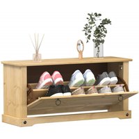 Berkfield Home Shoe Cabinet Corona 99x32x47 cm Solid Wood Pine in Brown | Size: 99 x 32 x 47 cm