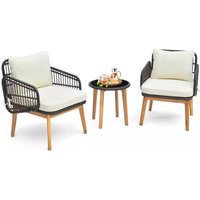 3 Piece Patio Chair Table Rattan Bistro Set Cushion Pack