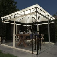 Berkfield Home Gazebo with Mosquito Net&LED String Lights 3x3x2.73 m Cream in Beige