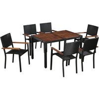 Berkfield Home 7 Piece Outdoor Dining Set Poly Rattan & Acacia Wood Black