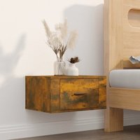 Berkfield Home Wall-mounted Bedside Cabinet Smoked Oak 50x36x25 cm in Brown | Size: 50 x 36 x 25 cm