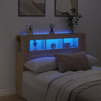 Berkfield Home LED Headboard Sonoma Oak 140x18.5x103.5 cm Engineered Wood in Brown