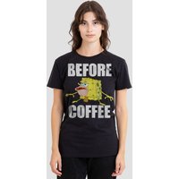 Spongebob Women's Before Coffee Meme T-Shirt, Black | Size: Small