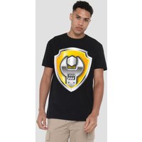 Paw Patrol Rubble Badge Unisex T-Shirt, Black | Size: Small