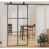 Berkfield Home Sliding Door with Hardware Set ESG Glass&Aluminium 102x205 cm in Black