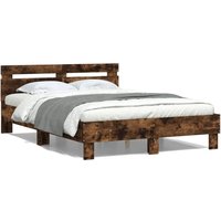 Berkfield Home Bed Frame with LED without Mattress Smoked Oak 120x200 cm in Brown | Size: Small Double