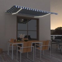 Berkfield Home Manual Retractable Awning with LED 400x350 cm Blue & White