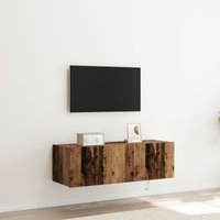 Berkfield Home TV Wall Cabinet with LED Lights Old Wood 100x35x31 cm in Brown | Size: 100 x 35 x 31 cm