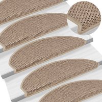 Stair Mats Self adhesive Sisal Look 15 pcs 65x21x4 cm Sand