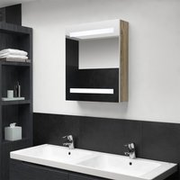 Berkfield Home LED Bathroom Mirror Cabinet White & Oak 50x14x60 cm | Size: 50 x 14 x 60 cm