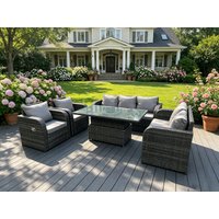 Fimous Rattan Outdoor Lifting Adjustable Dining Coffee Table Sets Love Sofa 3 Seater Sofa Reclining Chairs in Dark Grey