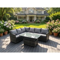 Fimous High Back Corner Rattan Sofa Dining Rising Table Height Adjustable 6 Seater in Dark Grey