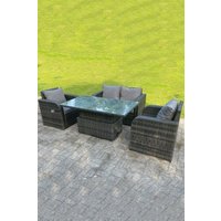 Fimous Rattan Outdoor Lifting Adjustable Dining Or Coffee Table Sets Love Sofa Reclining Chairs in Dark Grey
