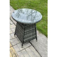 Fimous Small Round PE Rattan Dining Table With Clear Tempered Glass in Dark Grey