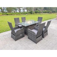 Rattan Outdoor Garden Furniture Gas Fire Pit Dining Table Gas Heater Burner Table & Chair Sets 6 Seater