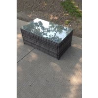 Fimous Rattan Oblong Rectangular Tea Coffee Table in Dark Grey
