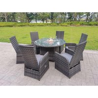 Rattan Garden Furniture Gas Fire Pit Round Dining Table & Chairs 6 Seater Plus Round Table