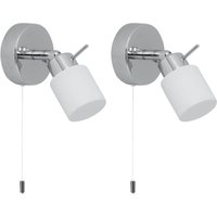 Set 2 Iona Chrome Opal Glass IP44 Pull Cord Bathroom Wall Spotlights