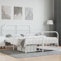 Berkfield Home Metal Bed Frame with Headboard & Footboard White 150x200 cm King Size