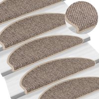 Stair Mats Self adhesive Sisal Look 15 pcs 65x21x4 cm Dark