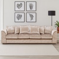 Furnishings For Less UK Crystal Crushed Velvet Long 4 Seater Sofa Scatter Back Curved Arm in Beige