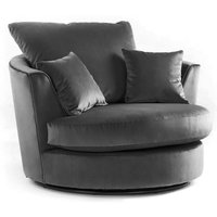 Furnishings For Less UK Brooklyn Plush Velvet Fabric Swivel Chair 360 Rotation Foam Single Seater in Grey